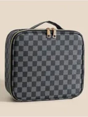 Checkered Makeup Organizer Case  Adjustable Compartments NWOT
